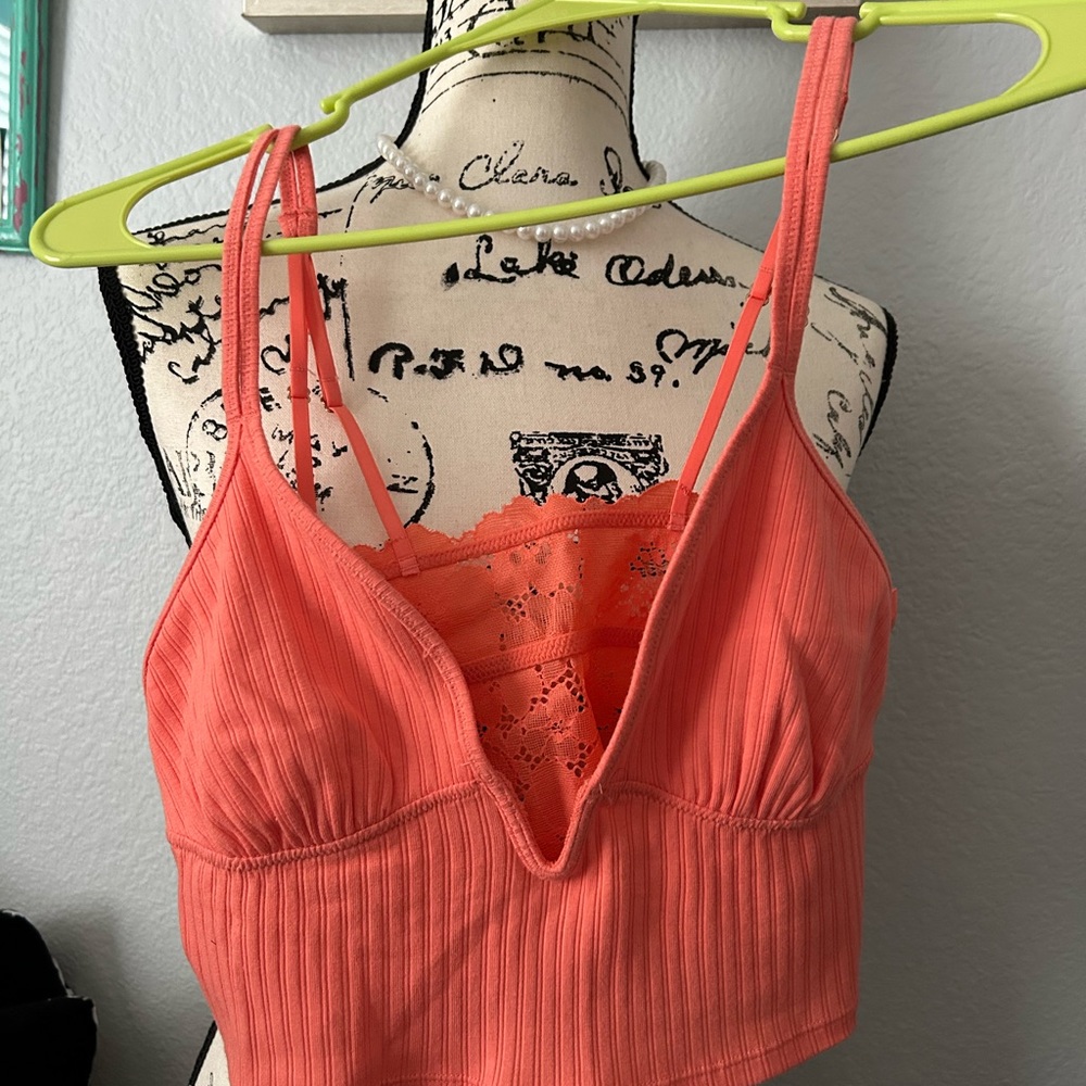 Aerie Pink Ribbed V-Neck Bralette